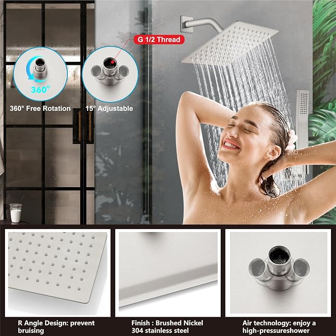 Midanya Shower System with Tub Spout, Bathtub Shower Faucet Set with Square - Image 8
