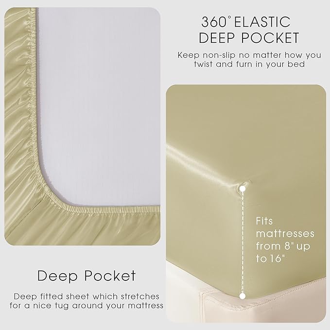 FreshCulture Satin Sheets Queen Size Bed Set- 4 Piece Luxury Soft Silky Queen - Image 4