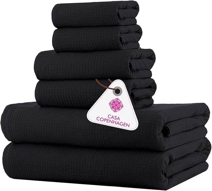 CASA COPENHAGEN Waffle 6Pcs 100% Egyptian Cotton Large Designer Towels Gift by CASACOPENHAGEN