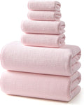 REDKISS 6 Piece Pink Towel Set, Extra Large Microfiber Bathroom Towels Set by REDKISSOnline