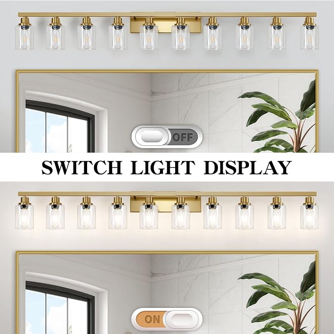 Gold Bathroom Vanity Light, 10-Light Brushed Gold Bathroom Light Fixtures - Image 5