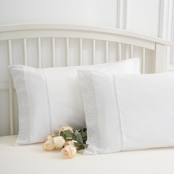 White Lace Pillowcases Standard Size Set of 2, 100% Cotton White Eyelet Pillow - Image 8
