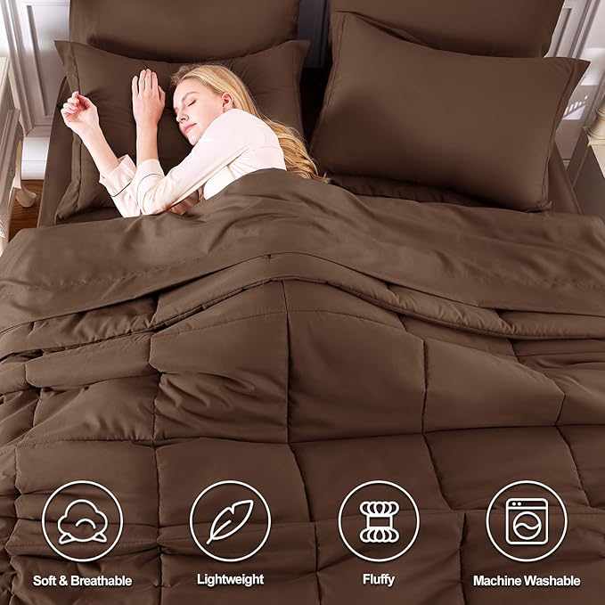 CozyLux King Size Comforter Set Brown - Image 2