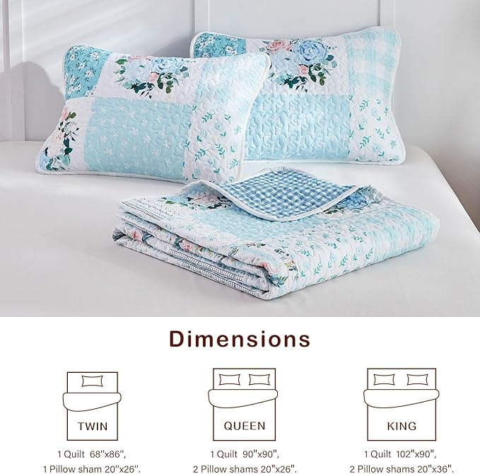 Joyreap 2 Pieces Floral Patchwork Quilt Set Twin, Soft n Cozy Microfiber Quilt - Image 6