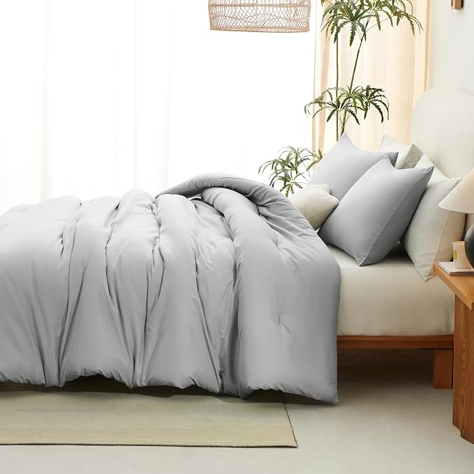 CozyLux King Size Comforter Set Light Grey, 3 Pieces Solid Comforters King Size - Image 8