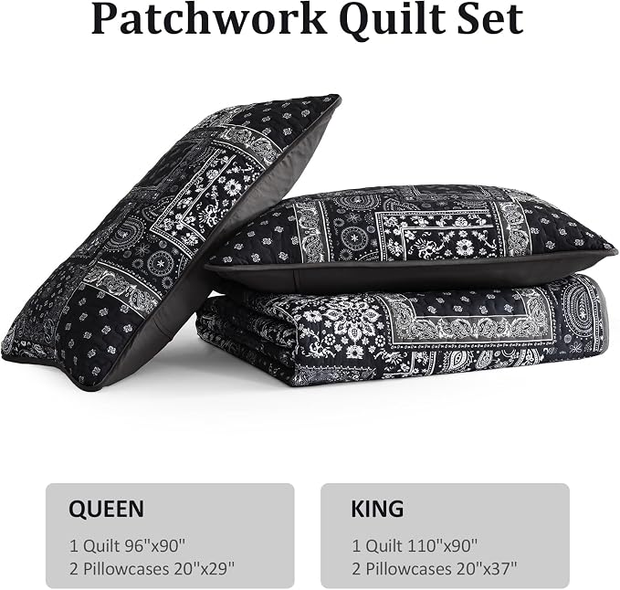 Cottolester Boho Patchwork Quilt Set King Size, Paisley Floral Bedding Set Soft - Image 7