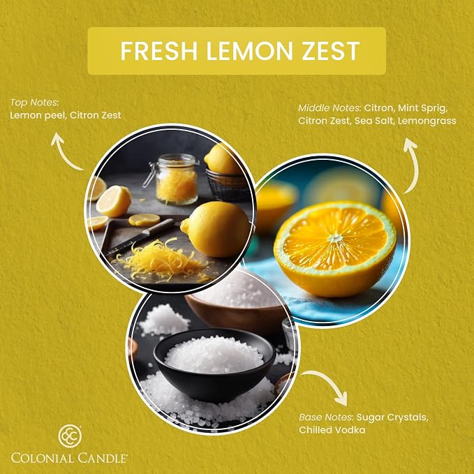 Colonial Candle Fresh Lemon Zest Scented Candle Jar, Highly Fragranced Candles - Image 2