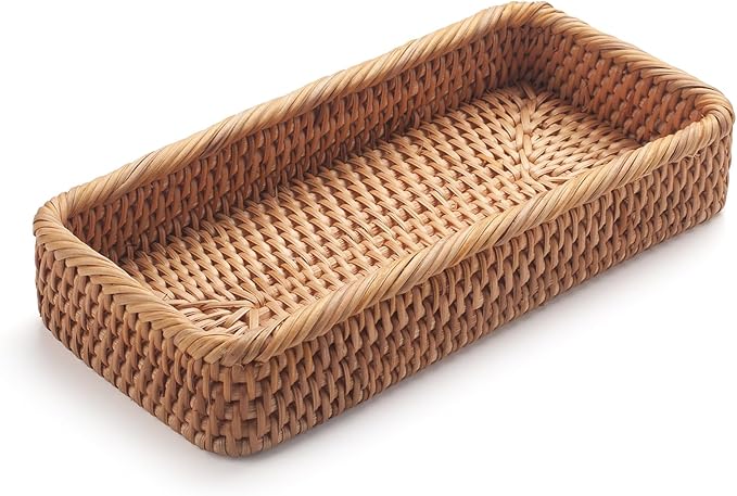 Rattan Bathroom Vanity Trays Toilet Tank Baskets Long Narrow Hand Towel Storage - Image 3