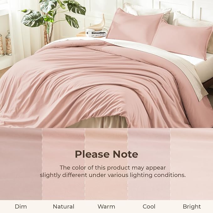 Litanika Pink Comforter Set King Size, 3 Pieces Blush Plain Bedding Comforter - Image 8