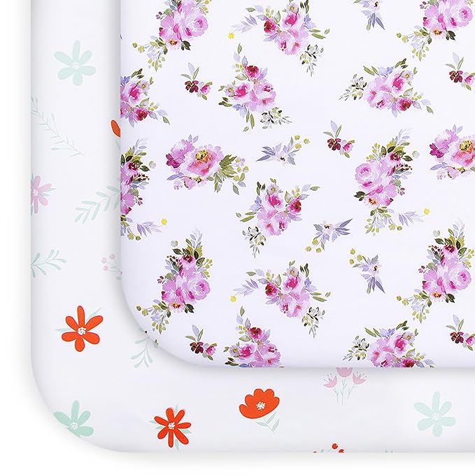 Pack and Play Sheets Girl Red Floral, Compatible by Moonsea