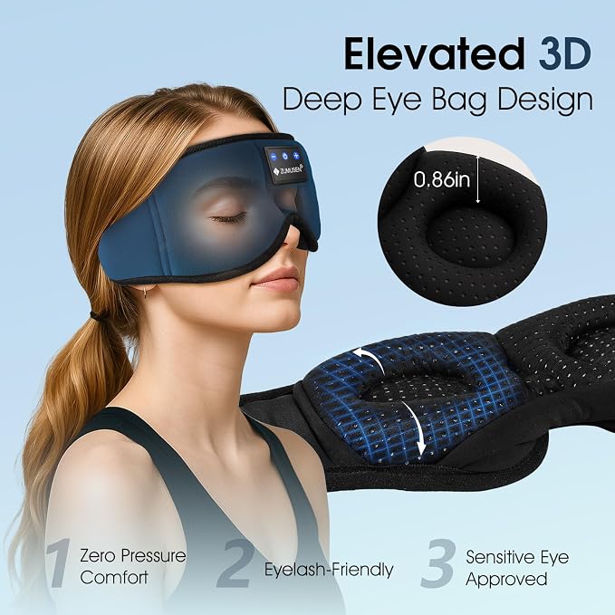 ZUMUSEN Bluetooth Sleep Headphones, 3D Wireless Music Eye Mask - Image 2