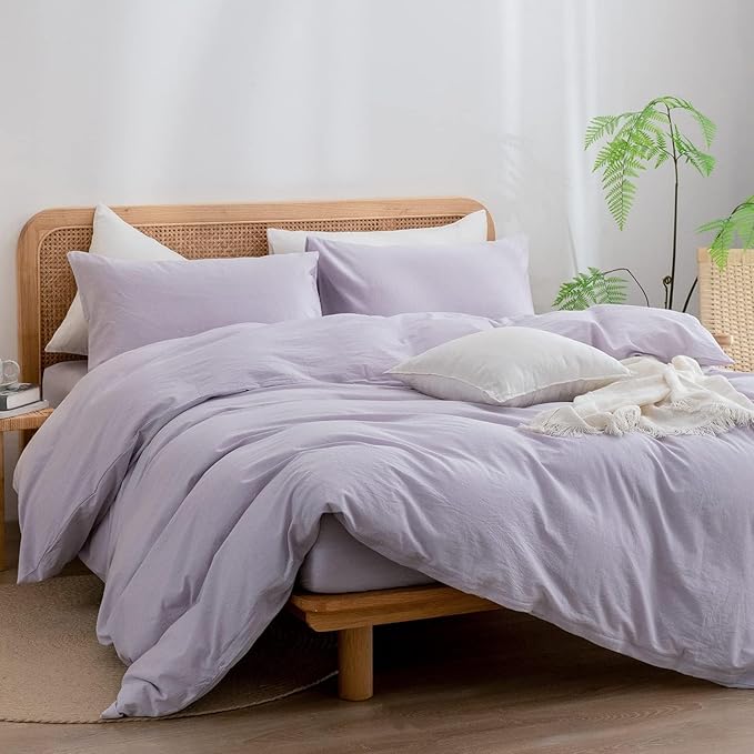 BESTOUCH Duvet Cover Set 100% Washed Cotton Linen Feel Super Soft Comfortable - Image 4