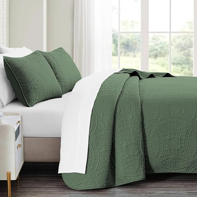akkialla King Quilt Bedding Set, Olive Green Ultrasonic King/Cal King Quilt Set - Image 4