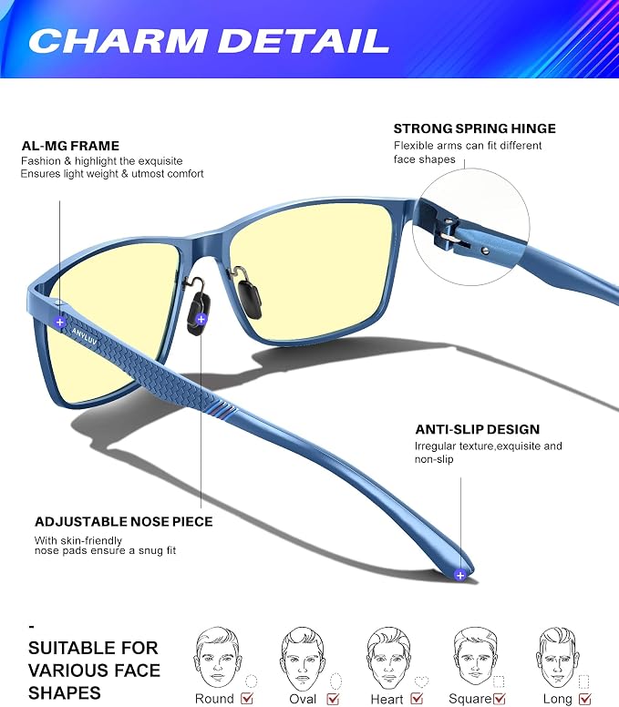 ANYLUV Blue Light Glasses Men, Relieve Eyestrain and Eye Protection, Al-Mg - Image 3
