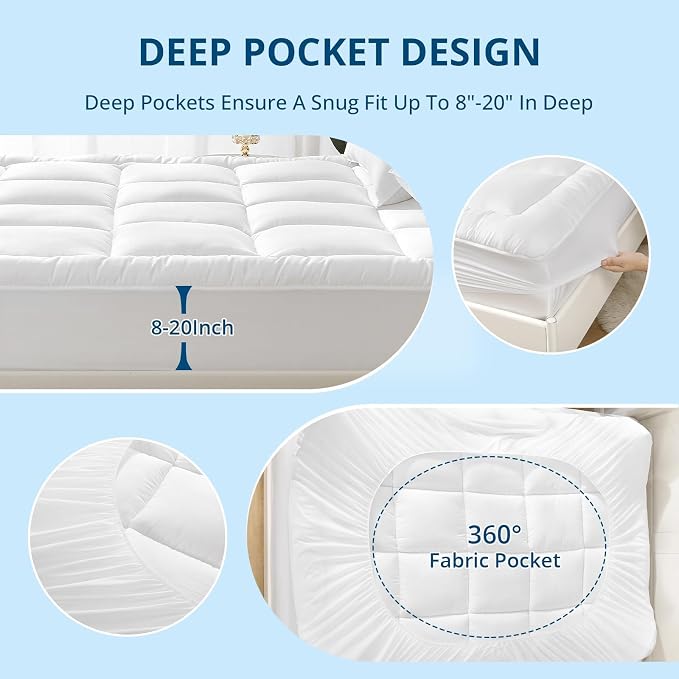 YUGYVOB Mattress Pad Extra Thick, and Breathable Full Size Mattress Topper - Image 5