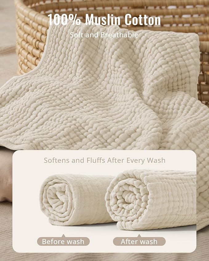 Blissful Diary Muslin Baby Hooded Towel 2 Pack, Soft & Absorbent Bath Towel - Image 2