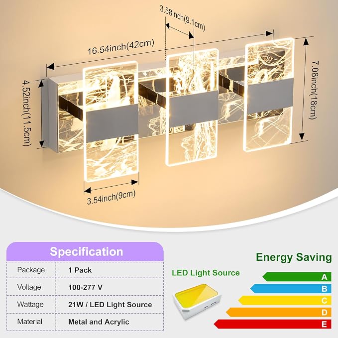 Modern LED Bathroom Light Fixtures Dimmable 3-Light Chrome Vanity Light - Image 5