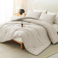 CozyLux Oversized King Comforter Set Beige, 3 Pieces 120x98 Solid Breathable by CozyLux