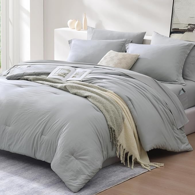 WRENSONGE Queen Comforter Set- 7 Pieces Soft Light Grey Bed in a Bag Queen - Image 2