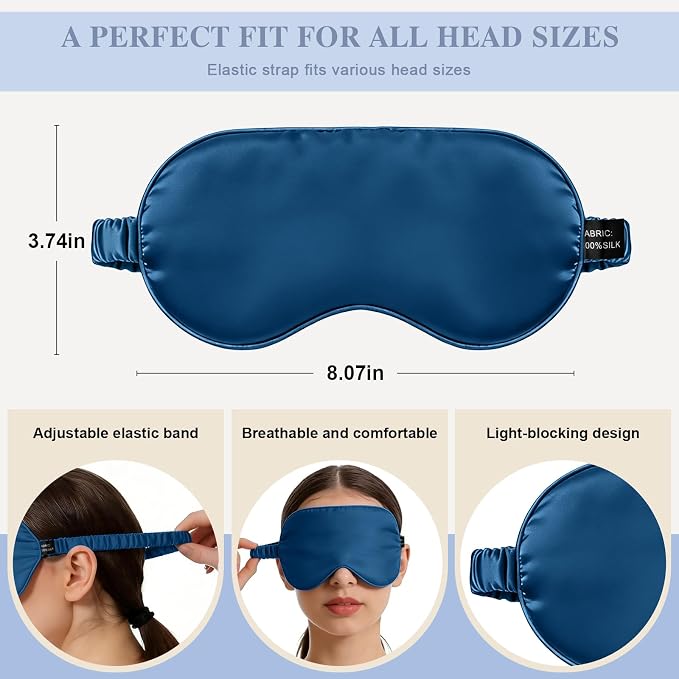 Silk Sleep Mask, Eye Mask for Sleep Women Men, Mulberry Sleeping Mask - Image 2