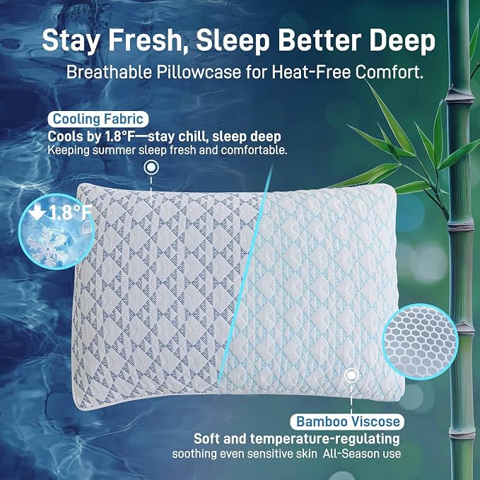 Cotelovo Shredded Memory Foam Soft Bamboo Viscose Pillows Adjustable - Image 6