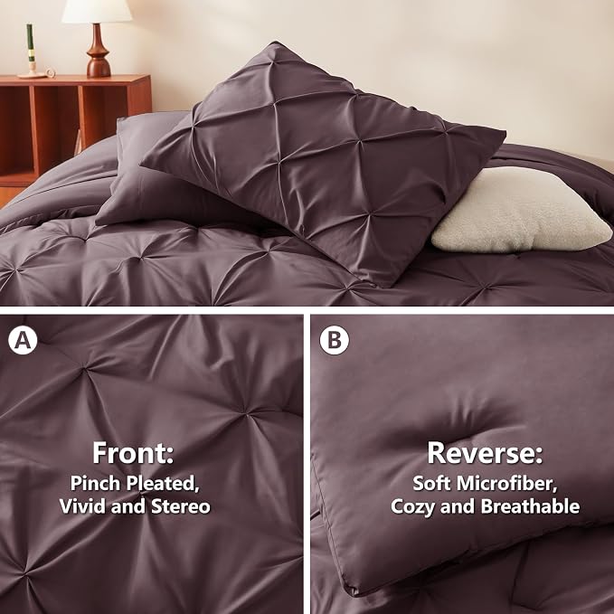 CozyLux Full Size Comforter Sets Cocoa Powder, 7 Pieces Pintuck Bed in A Bag - Image 3