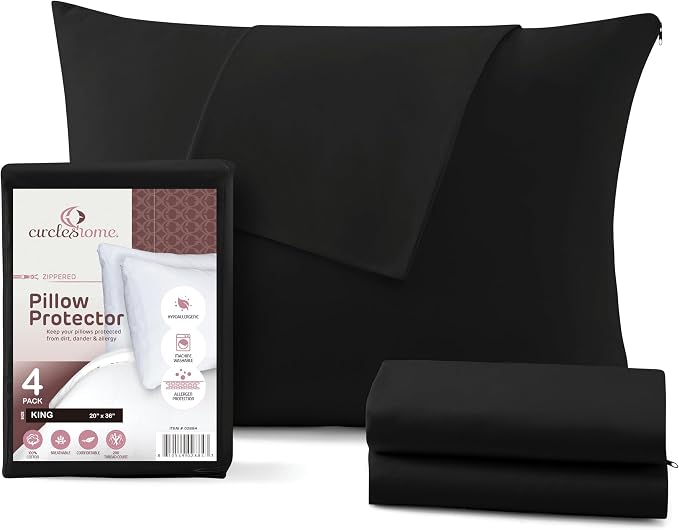 CirclesHome Pillow Protectors 4 Pack King Zippered by CirclesHome