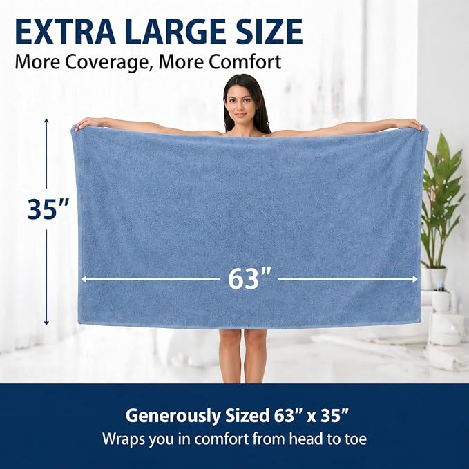 SEISSO 4 Pack Extra Large Bath Towels 63"x35", Bath Sheets - Image 2