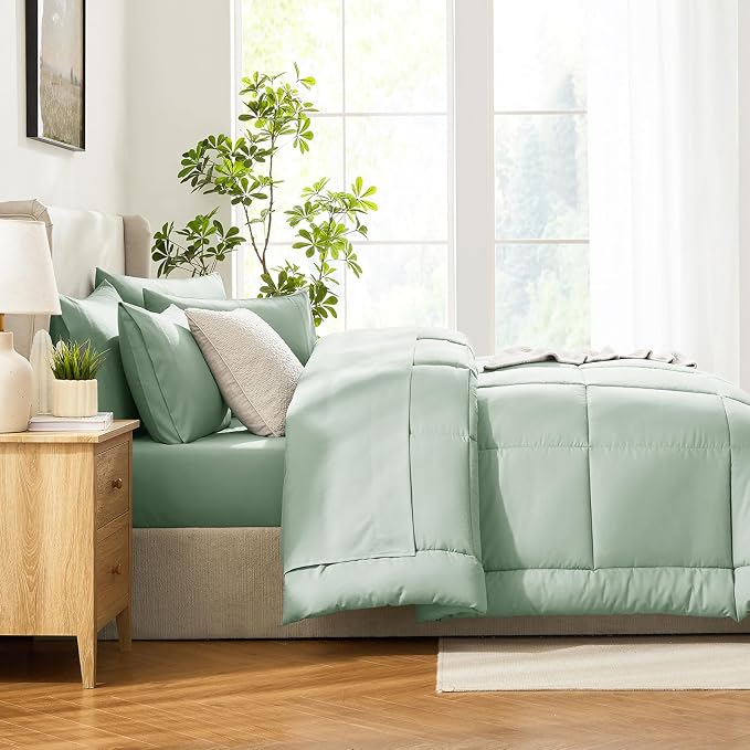 CozyLux Full Size Comforter Sets Sage Green, 7 Pieces Bed in a Bag, All Season - Image 9