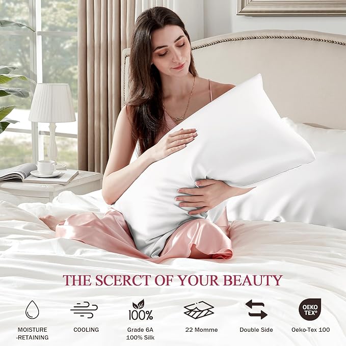 100% Silk Pillow Cases 2 Pack King Size Mulberry Silk Pillowcase Set of 2 - Image 6