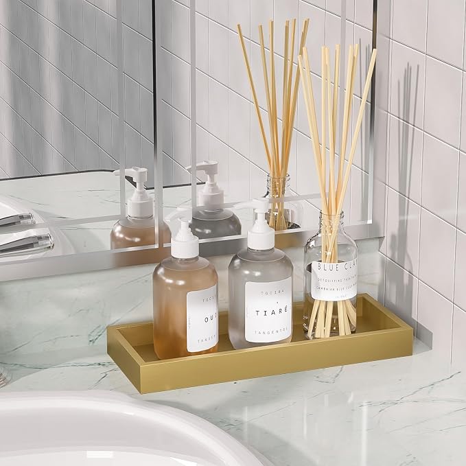 ZHWS Gold Bathroom Vanity Tray for Soap Dispenser, Toilet Tank Tray, Kitchen - Image 2