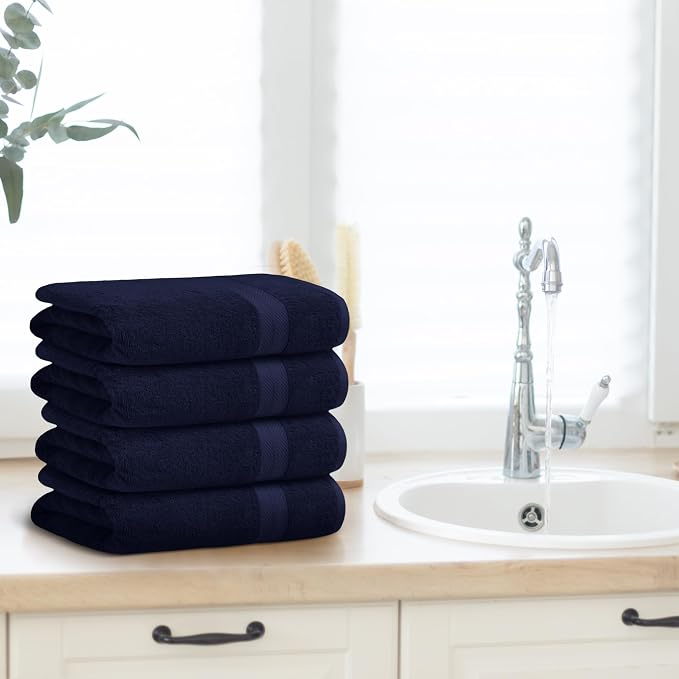 Avalon Towels Navy Blue Bath Towels Set of 4 pcs, 100% Cotton Towel Absorbent - Image 5