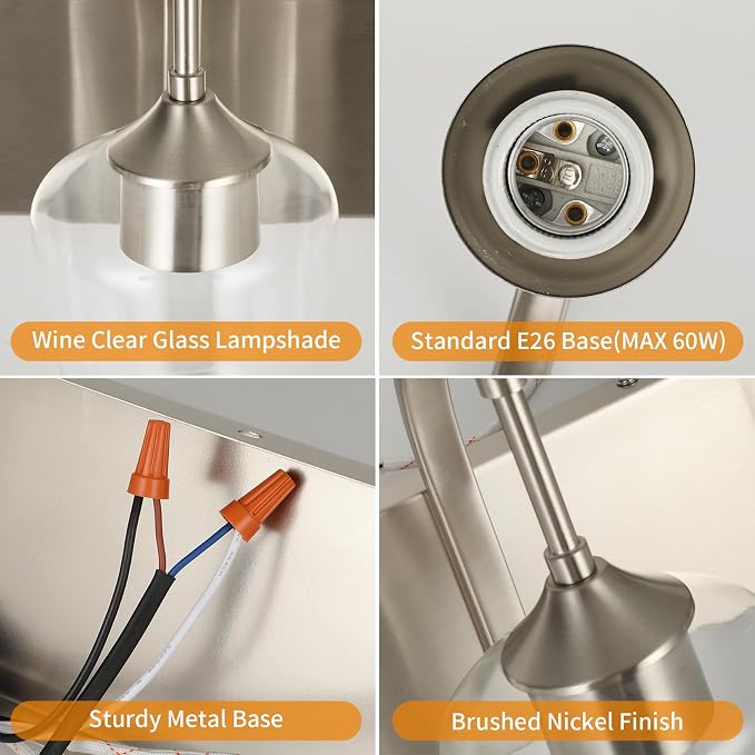 3-Light Brushed Nickel Bathroom Light Fixture - Image 5