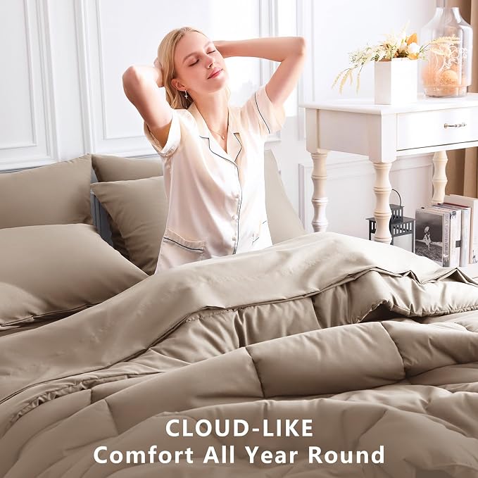 CozyLux Full Size Comforter Sets Khaki, 7 Pieces Bed in a Bag, Khaki Comforter - Image 4
