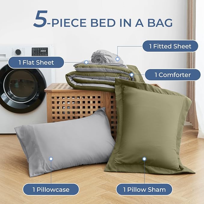 Sasttie Twin Comforter Set, 5 Pieces Reversible Bed in a Bag Twin, Complete - Image 7