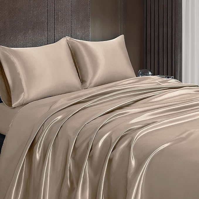 Homiest Taupe Satin Queen Top Sheet and Flat Sheet - Image 6