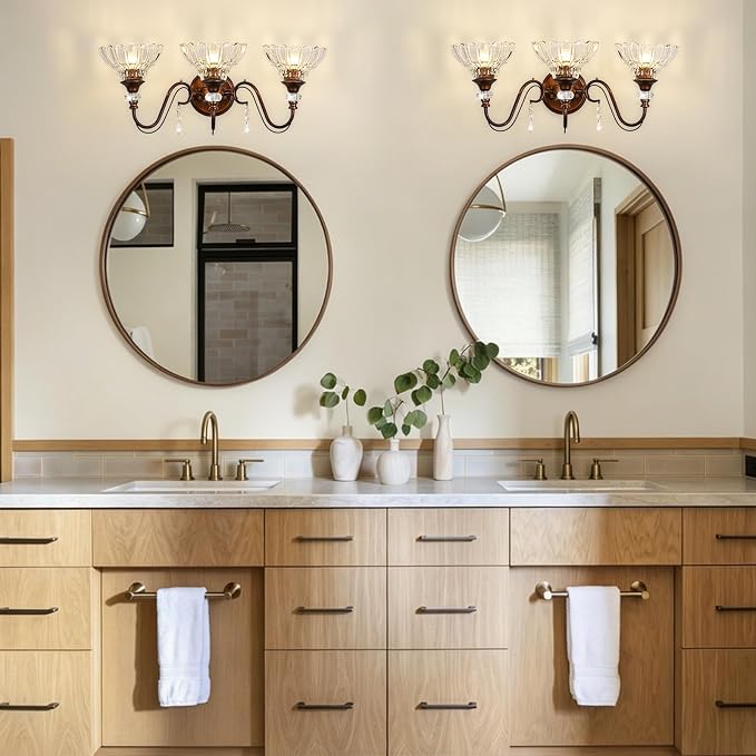 Vintage Bathroom Vanity Light, 3-Light Matte Antique Red Bronze Finish Wall - Image 7
