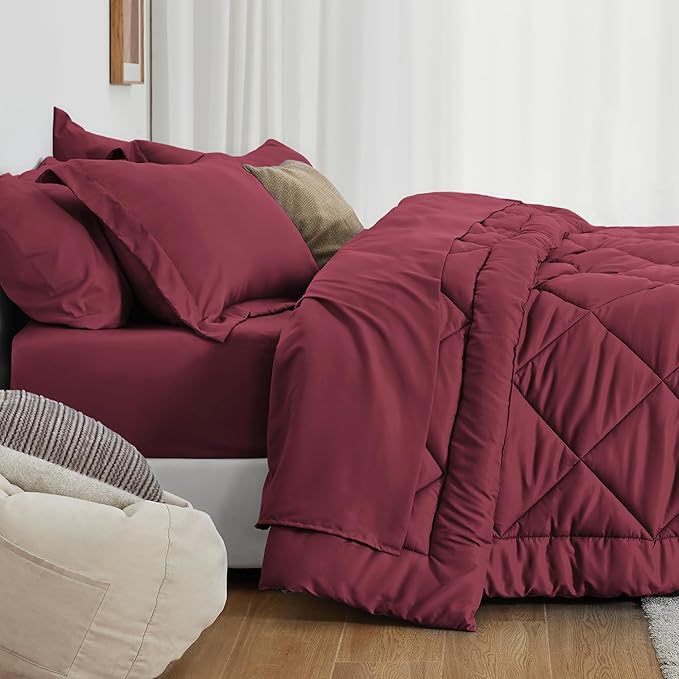 Love's cabin Full Comforter Set Burgundy, 7 Pieces Full Bed in a Bag, All - Image 3