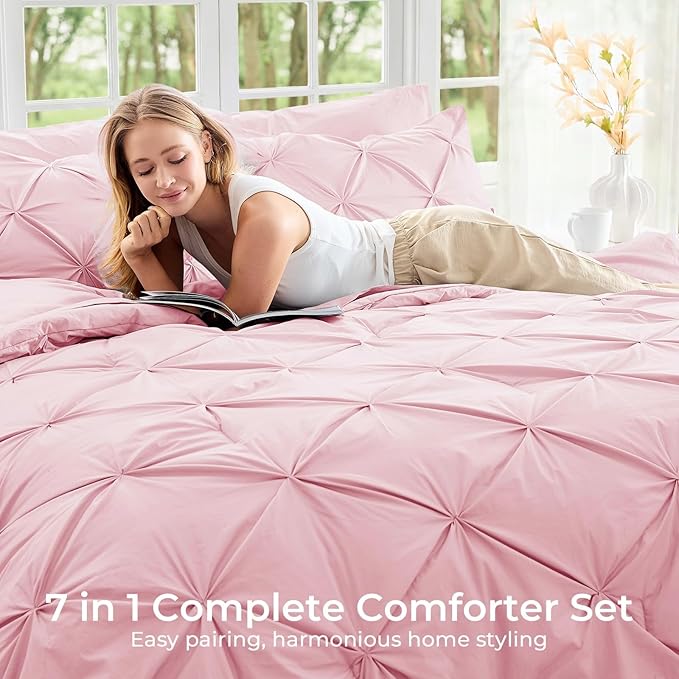 Sasttie Full Size Comforter Set, 7-Piece Bed in a Bag, Pintuck Bedding Set - Image 6