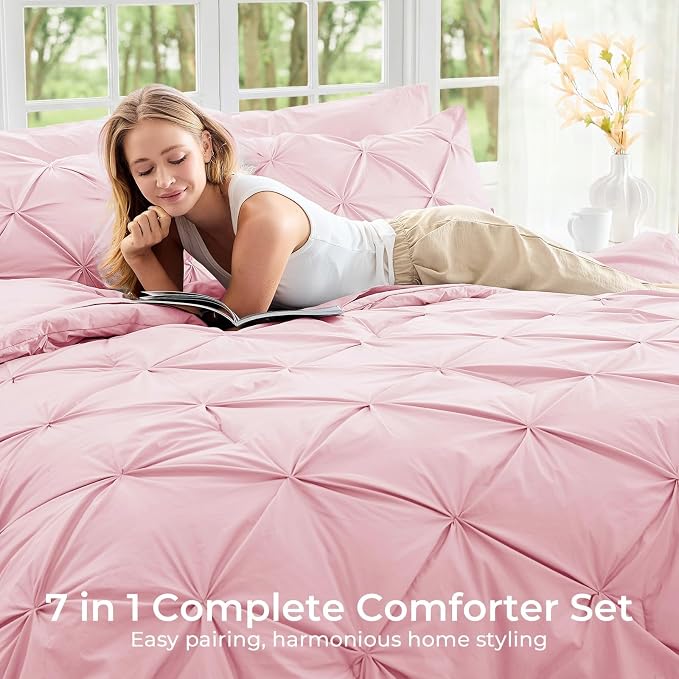 Sasttie Twin Comforter Set, 5-Piece Bed in a Bag, Pintuck Bedding Sets - Image 6