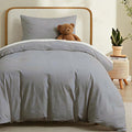 LOVQUE Light Grey Cotton Duvet Cover Twin Size, Linen Like Natural Bedding Set by LOVQUE