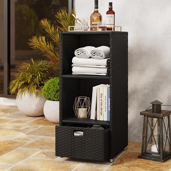 Rattan Outdoor Pool Towel Rack Cabinet, Wicker Pool Storage Bins Storage by Unknown