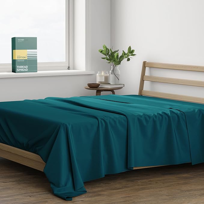 THREAD SPREAD 100% Organic Cotton Percale Flat Sheet Queen Size by THREADSPREAD