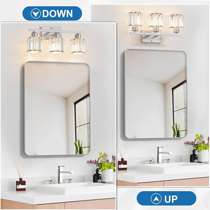 comzler 3-Light Bathroom Light Fixtures Over Mirror, Brushed Nickel Crystal - Image 5