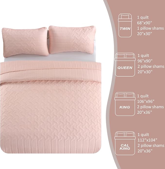 Yiran Blush Pink Quilt Set Queen Size, 3 Piece Reversible Bedspreads Bedding Set - Image 8