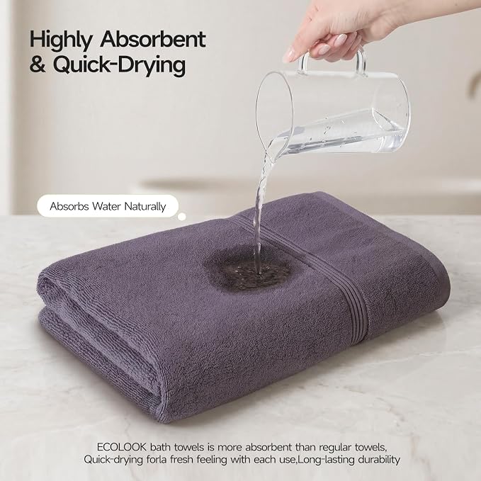 ecolook Bath Towels Set of 4, 100% Cotton, 27 x 55 Inches, Quick-Drying & - Image 6