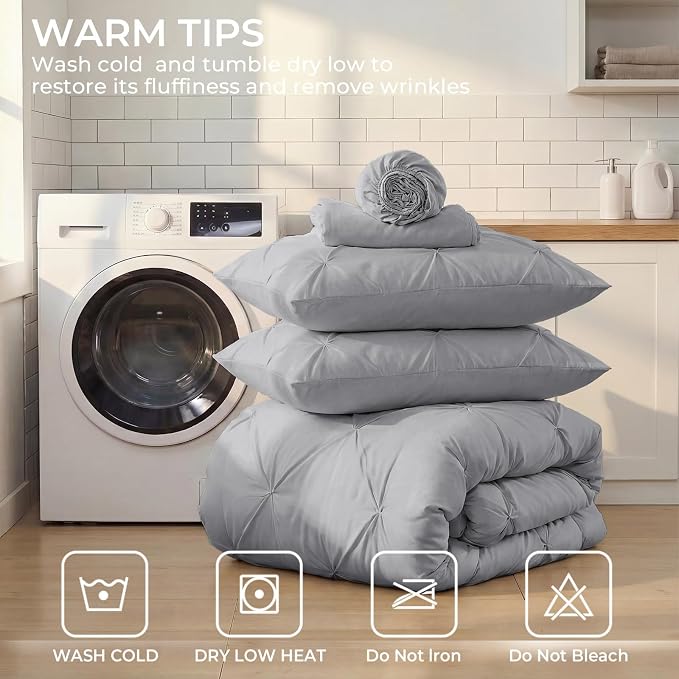 Sasttie Twin Comforter Set, 5-Piece Bed in a Bag, Pintuck Bedding Sets - Image 9
