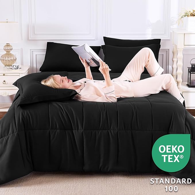 CozyLux California King Comforter Set Black - Image 3