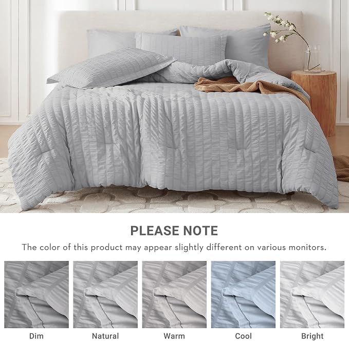 MUXHOMO 7 Pieces California King Comforter Set, Seersucker Bed in a Bag Cal - Image 5