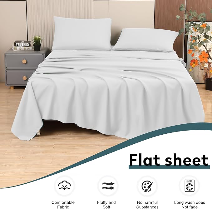 Toodou White Queen Bed Top Sheet is Made of Soft Wrinkle Resistant Microfiber - Image 5